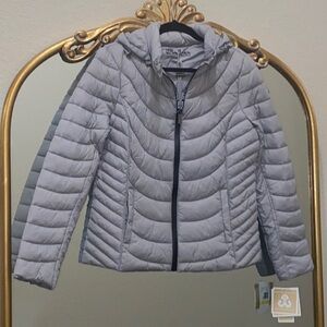 Michael Michael Kors Packable Hooded Quilted Puffer Jacket in Nickel Size M